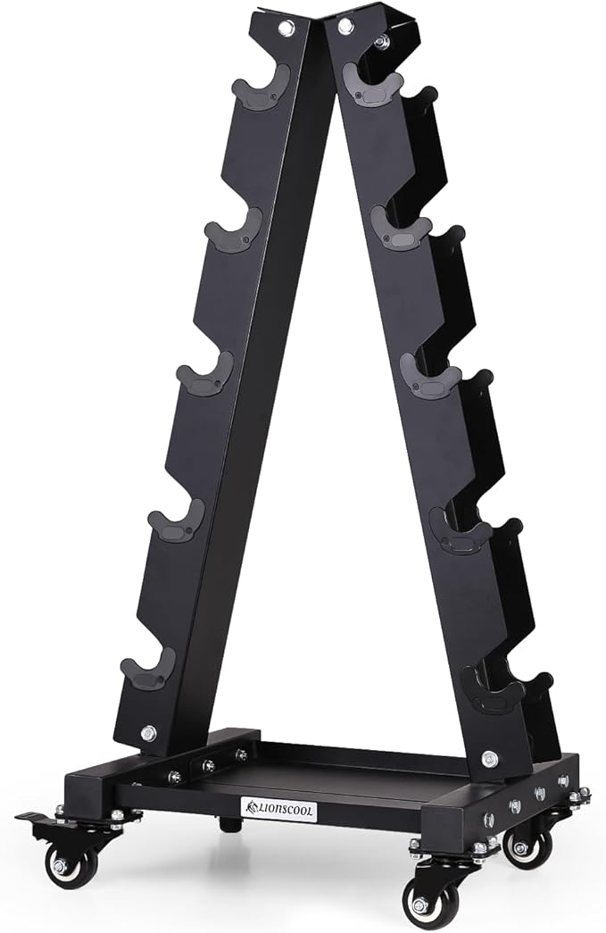 LIONSCOOL Premium Solid Steel Dumbbell Rack Stand Only, A-Frame Portable Weight Storage Organizer with Optional Tray and Wheels, Perfect for Home Gym Fitness Storage (90LBS/200LBS/300LBS/700LBS Weight Capacity Available)