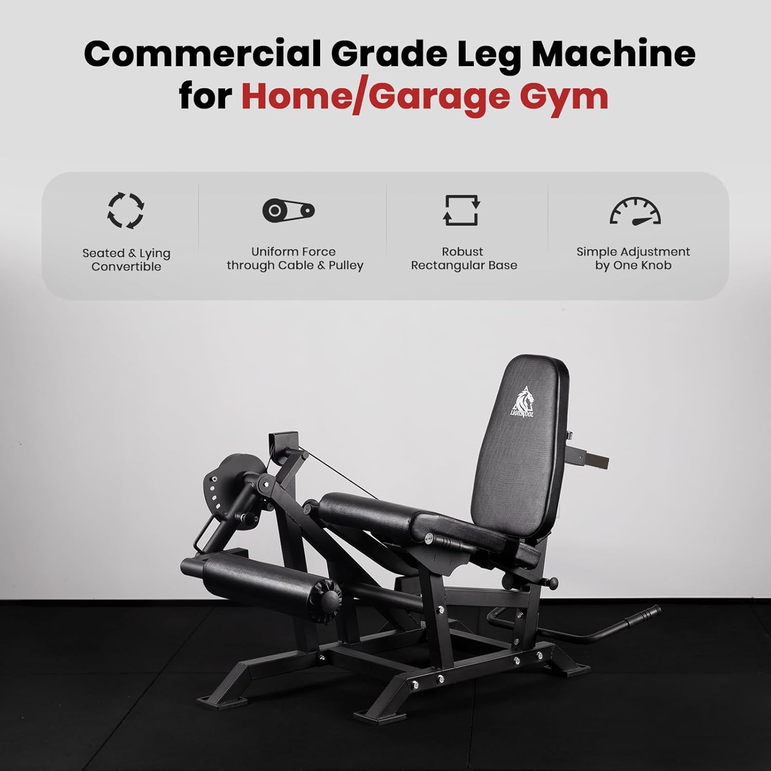 LIONSCOOL Leg Extension and Lying Leg Curl Machine, Adjustable Seated and Prone Lower Body Exercise Bench in Commercial Grade, Cable Operated Plate Loadable Leg Rotation Machine for Home Garage Gym